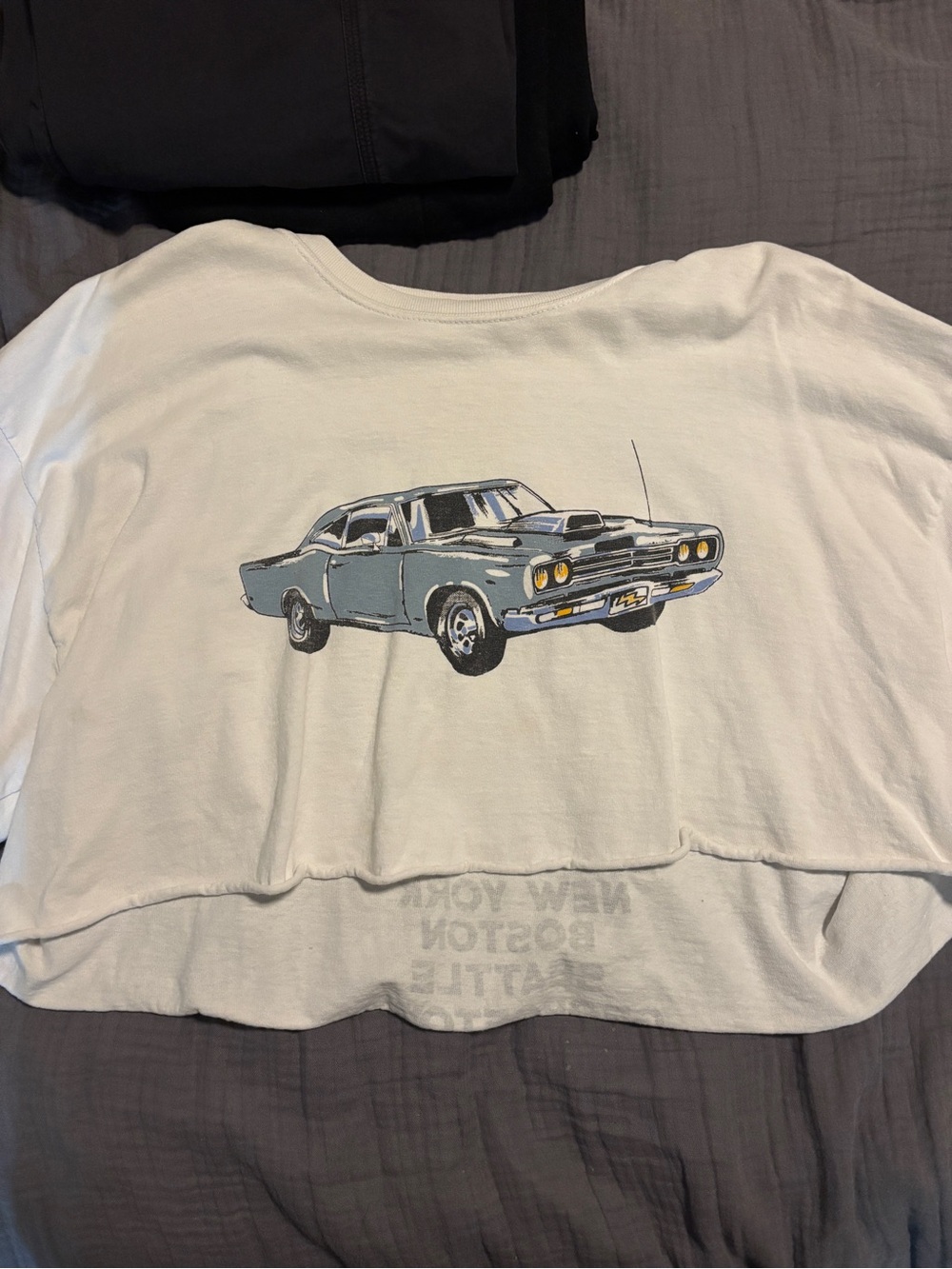 Girls' White Graphic Crop Top with Vintage Car Print